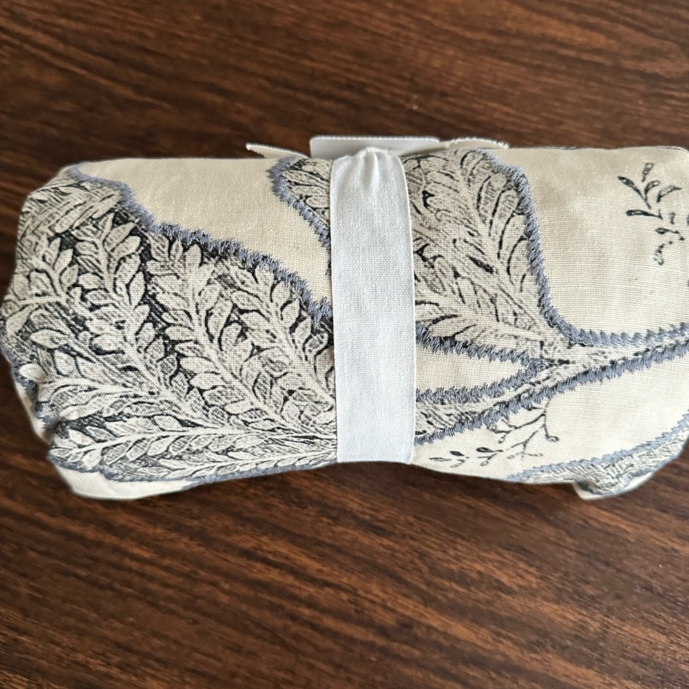 Pottery Barn Cream and Blue Embroidered Table Throw - Picture 3 of 3